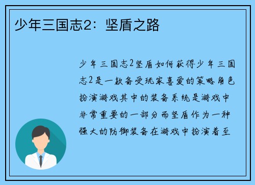 少年三国志2：坚盾之路